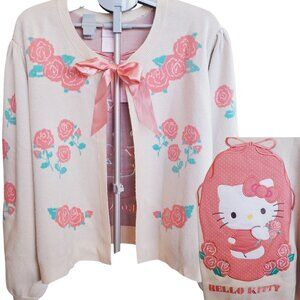Sanrio Hello Kitty Retro Floral Cardigan With Bishop Sleeves Ribbon Tie Size 4XL